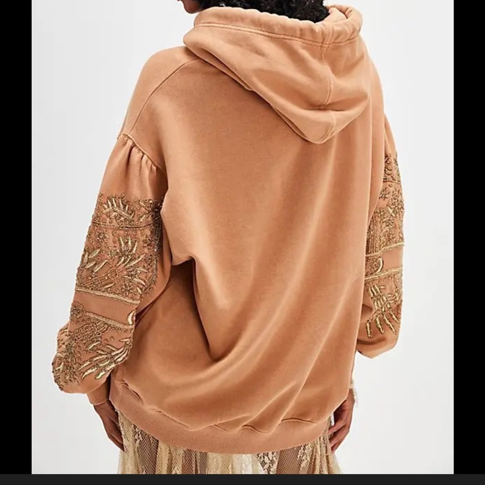Free People Encrusted Hoodie Sweatshirt In Latte - Picture 3 of 6